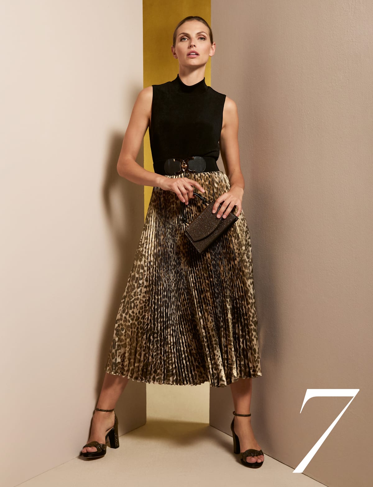Woman wearing Phase Eight party dress