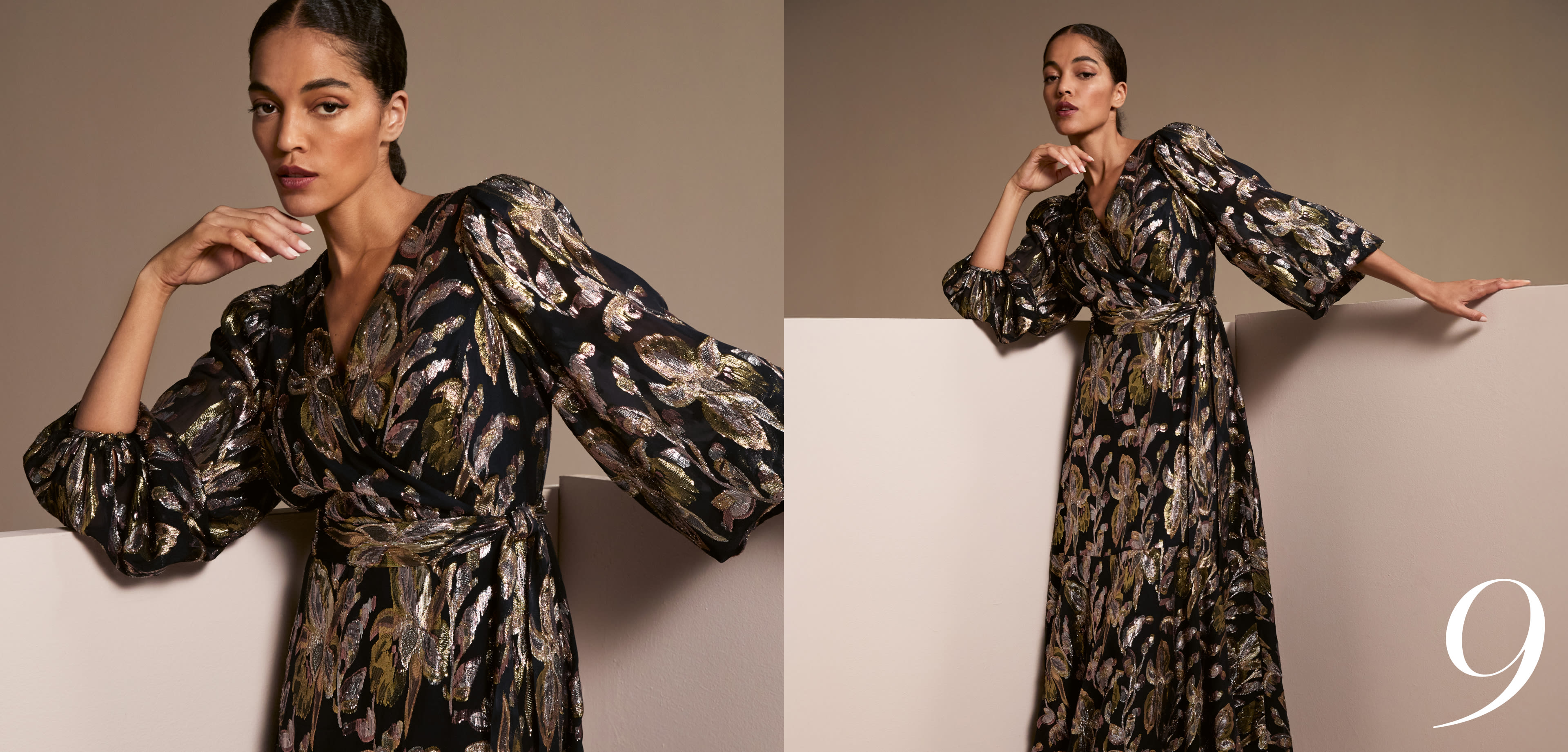 Woman wearing Phase Eight party dress