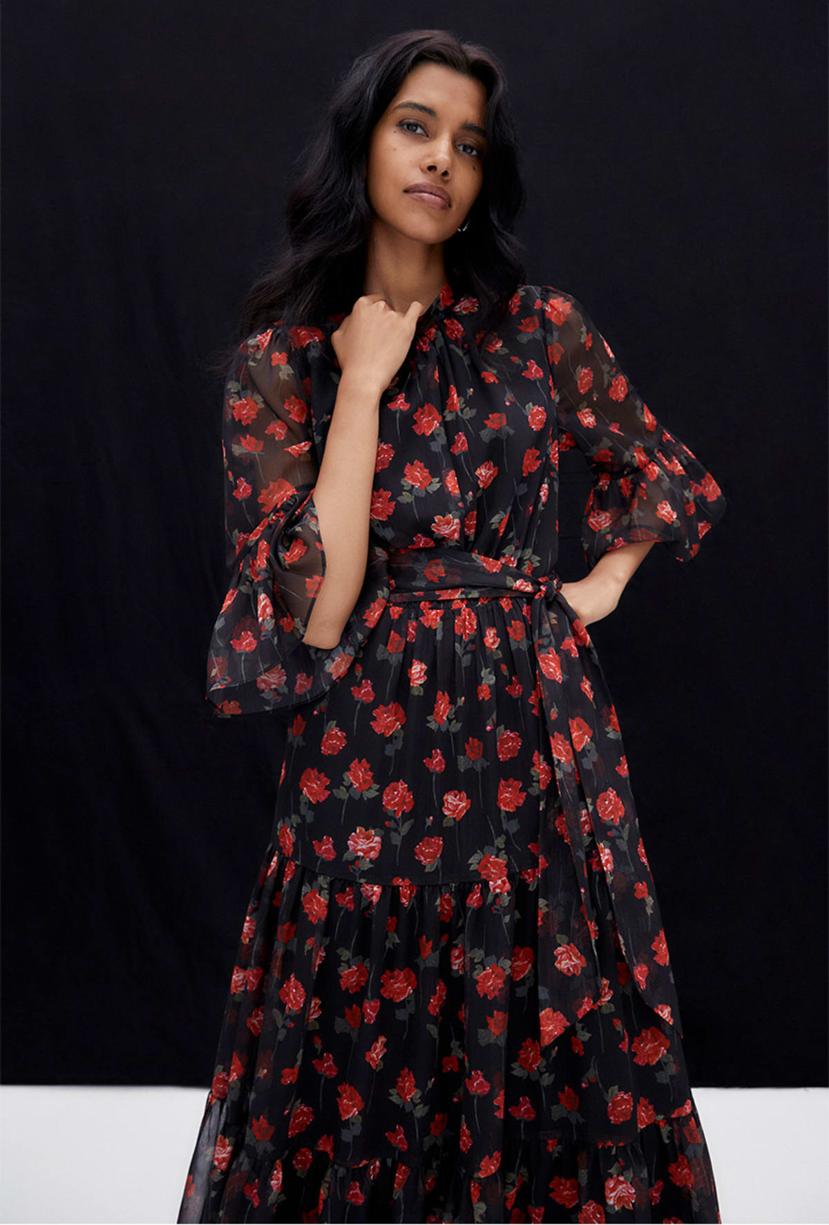 Woman wearing Phase Eight floral dress