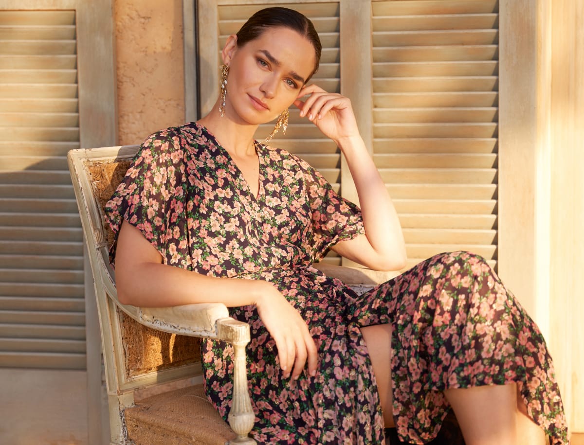 Woman wearing Phase Eight Juliette floral dress