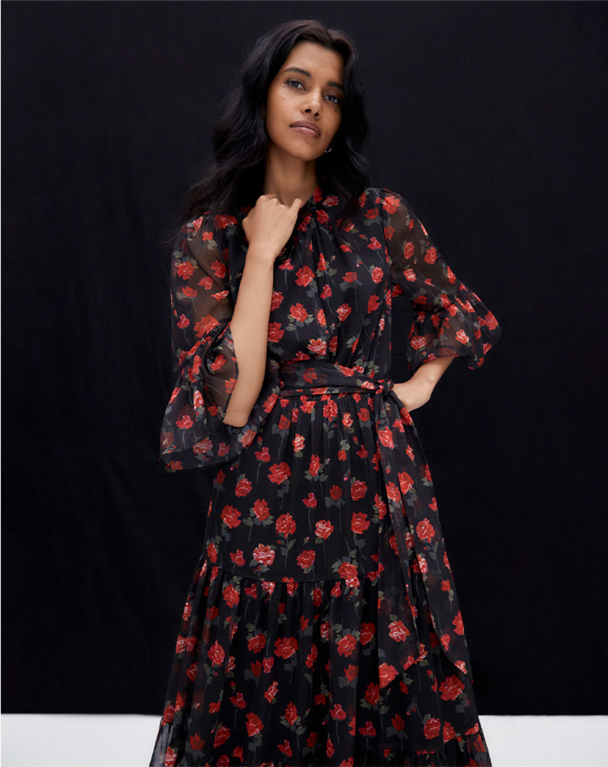 Woman wearing Phase Eight floral dress